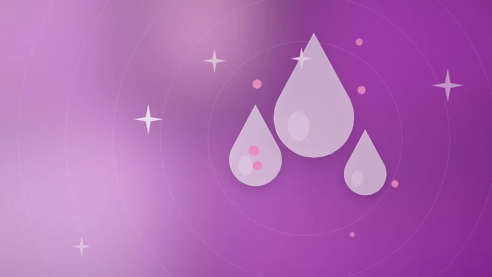 Abstrakt illustrasjon med dråper i rosa og lilla som viser Elixir vitamin C-serum og hudpleie