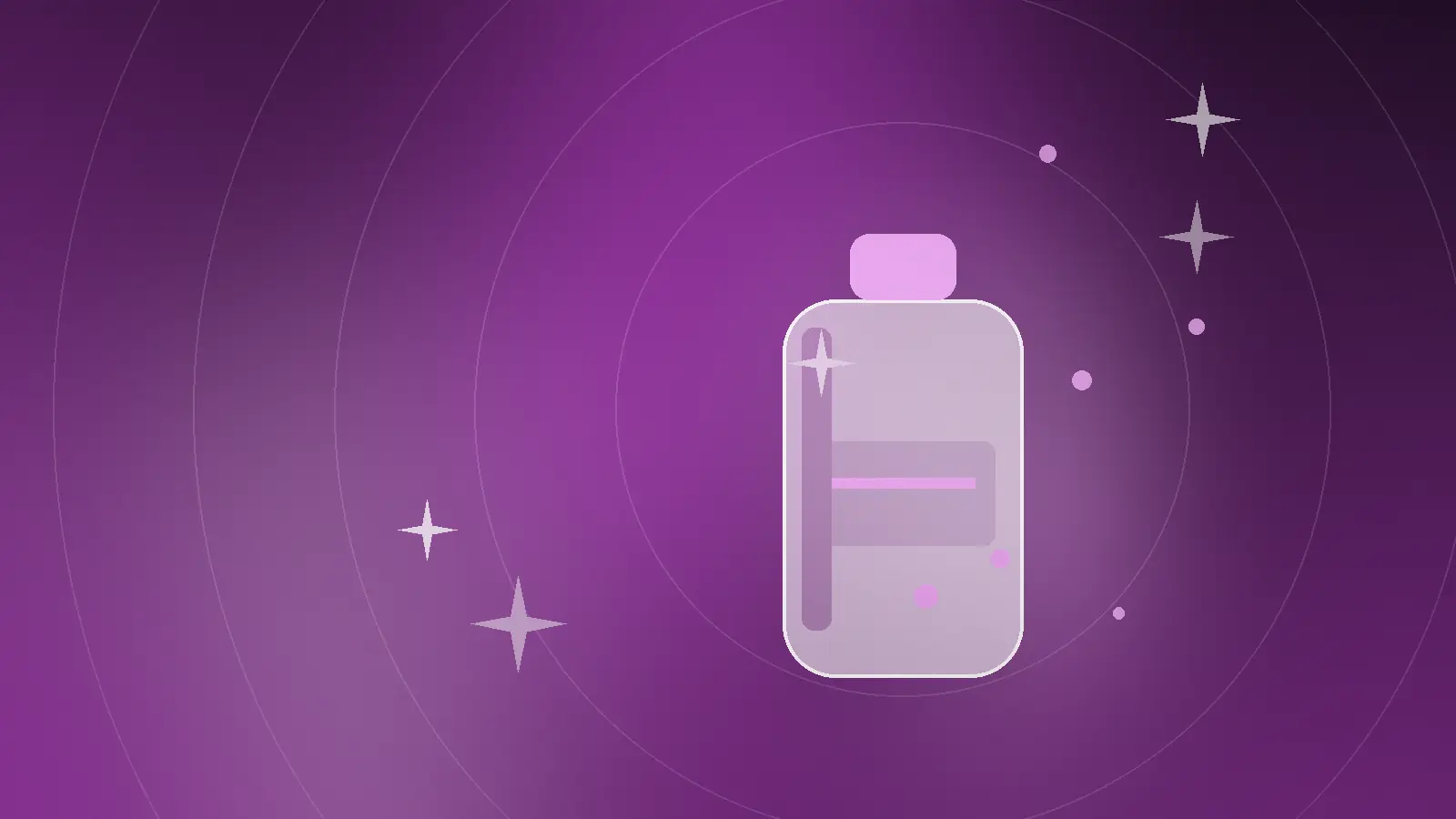 Abstrakt illustrasjon av flasker i svart og plomme som viser Elixir pris og salg av Face Formula-produkter
