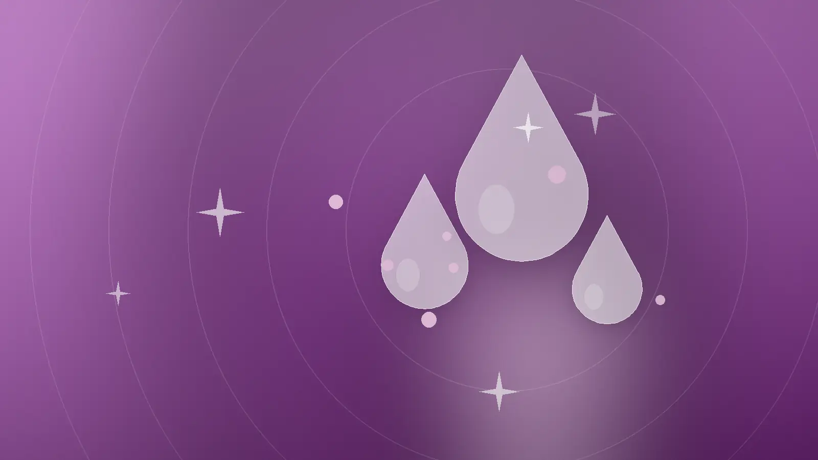 Abstrakt illustrasjon i orkidé-toner av dråper og serum for Genosys hyaluron og PDRN-hudpleie hos Beauty Medical